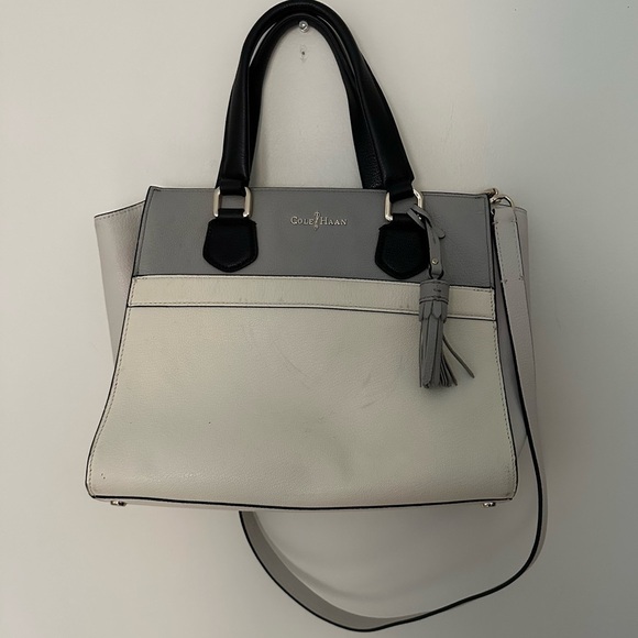 Cole Haan Handbag Gray Black Cream Over The Shoulder Purse Tassle - Picture 1 of 7